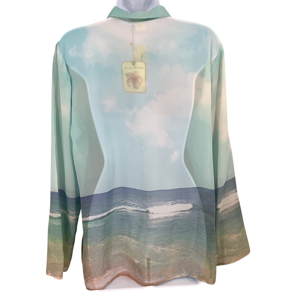Tommy Bahama Water's Edge Blouse Sz M Blue Silk Chiffon Ocean Beach Coastal NEW - Picture 2 of 14